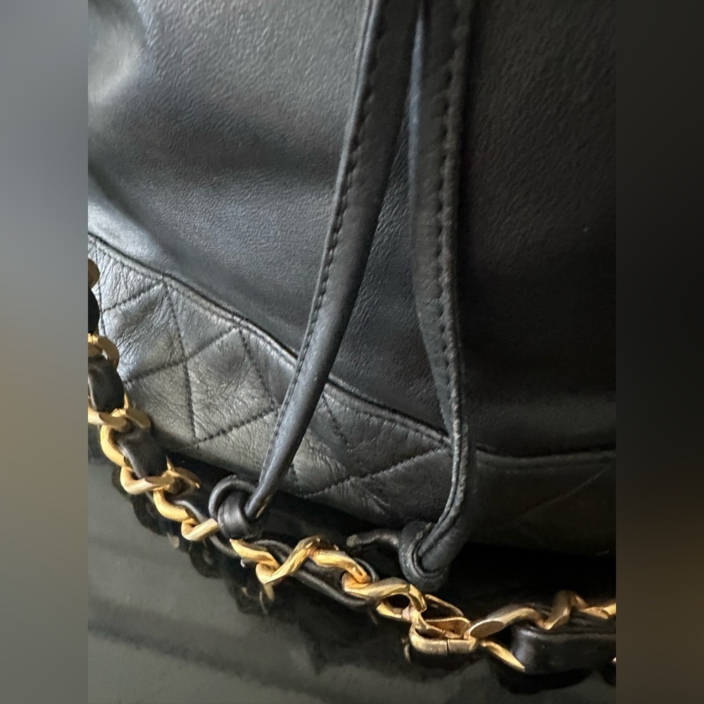 CHANEL Black Leather Bucket Bag with Gold Chain - Picture 5 of 15